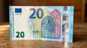 Banconota da 20 euro appoggiata su un tavolo, simbolo utile per riconoscere un esemplare di valore