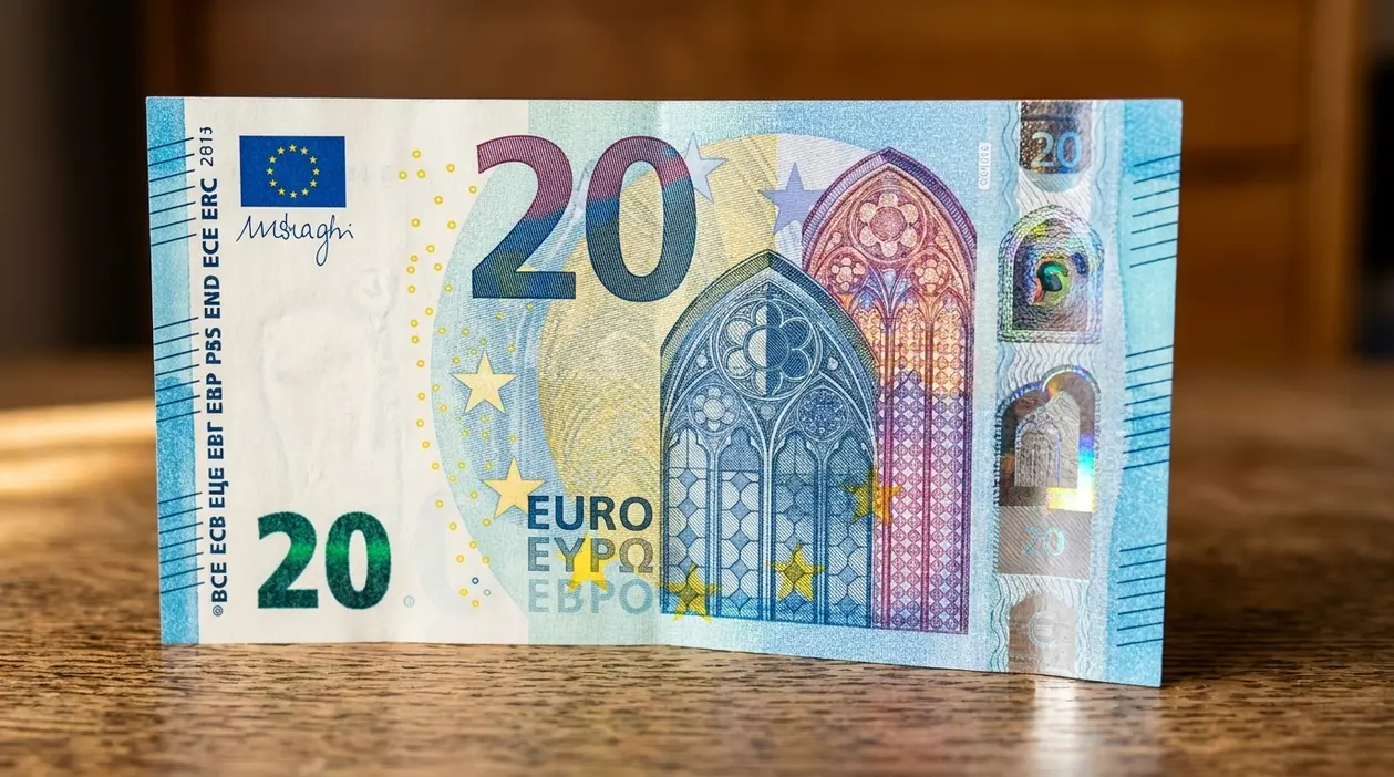 Banconota da 20 euro appoggiata su un tavolo, simbolo utile per riconoscere un esemplare di valore