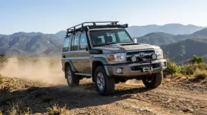 Fuoristrada Toyota Land Cruiser full optional su strada sterrata in montagna